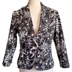 Rafaella Women Black White Floral Blazer Career Resort Travel‎ Jacket Size 6 EUC